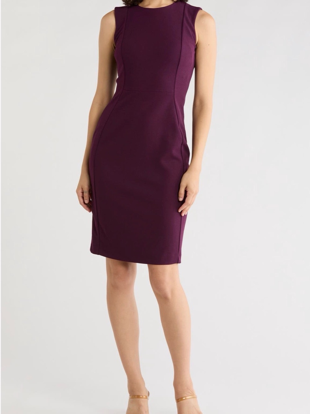 Calvin Klein Scuba Crepe Sheath Dress in Aubergine